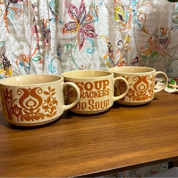 Set of 3 Vintage Stoneware Soup Mugs - Picture 3 of 3